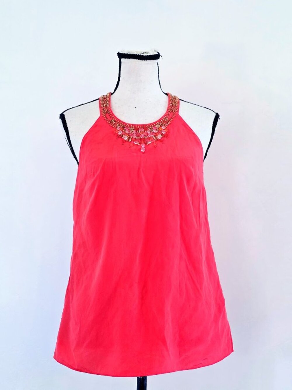 Lilly Pulitzer Corsica Silk Embellished Halter Tank Top Pink Tomato XS